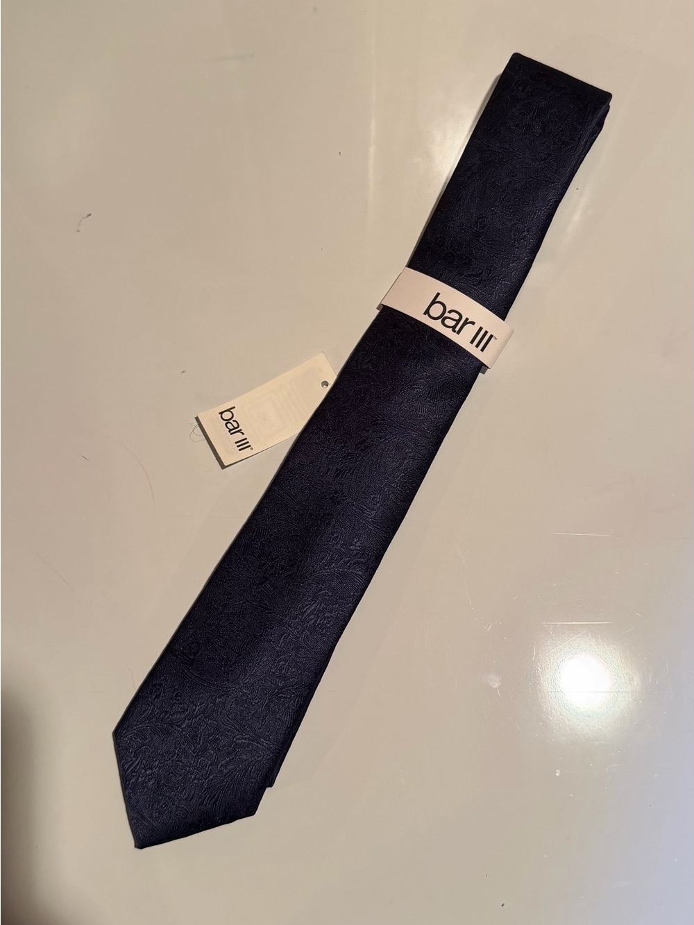 Bar III Dark Blue Paisley Silk Tie NWT!